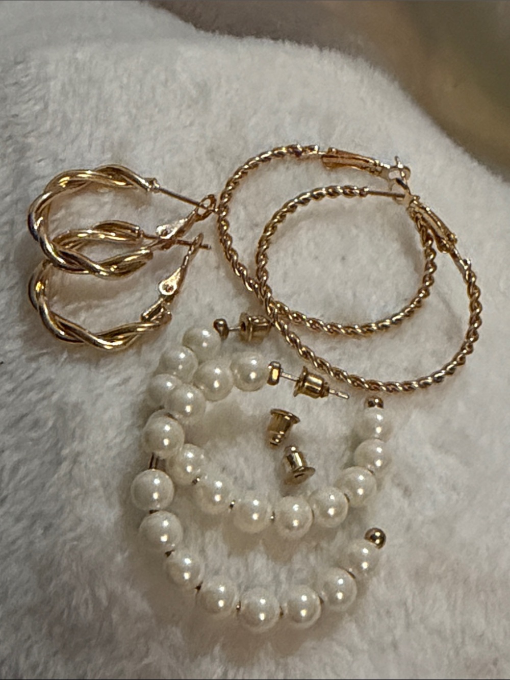 Brand New Gold Tone & Faux Pearl Earring Set – 3 Pairs